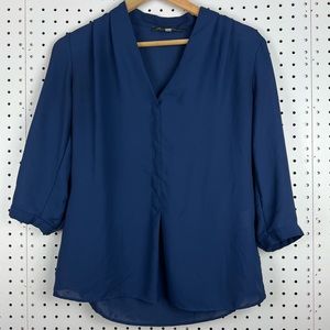 Rose & Olive Women's Lightweight V-Neck 3/4 Sleeve Blouse Size XS Navy Blue